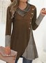 Chemisiers1 Femmes Décontracté Printemps / Automne Plaid Polyester Micro-élasticité Ample Manches Longues Mi-long Droit