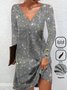 Femmes Abstrait Argent Col V Confortable Robe Mi-Longue Décontracté