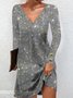 Femmes Abstrait Argent Col V Confortable Robe Mi-Longue Décontracté