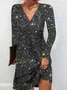 Femmes Plain Argent Col V Confortable Robe Mi-Longue Élégant