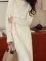 Femmes Plain Blanc Cassé Col Rond Confortable Mi-longue Robe Pull Décontracté