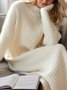 Femmes Plain Blanc Cassé Col Rond Confortable Mi-longue Robe Pull Décontracté