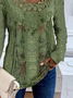 Chemisiers1 Décontracté Printemps / Automne Aléatoire Imprimé Jersey Manches Longues Col Rond Mi-long Droit Régulier pour Femmes