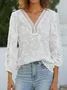 Chemises Femmes Plain Printemps / Automne en Lin Col V Ample Manches 3/4 Droit Régulier T.-N.-L.