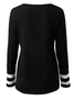 T-shirts Décontracté Printemps / Automne Noir et Blanc Bloc de Couleur Coton Col V à Haute Élasticité Quotidien Manches Longues Régulier pour Femmes