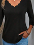 T-shirts Occasionnel Plain Printemps / Automne Col V Micro-Élasticité Quotidienne Ample Manches 3/4 Manche Régulier pour Femmes