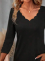 T-shirts Occasionnel Plain Printemps / Automne Col V Micro-Élasticité Quotidienne Ample Manches 3/4 Manche Régulier pour Femmes