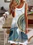 Femmes Abstrait Bleu Col Rond Confortable Robe Mi-Longue Boho