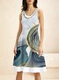Femmes Abstrait Bleu Col Rond Confortable Robe Mi-Longue Boho