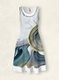Femmes Abstrait Bleu Col Rond Confortable Robe Mi-Longue Boho