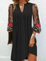 Femmes Floral Noir Col V Confortable Maille Court Robe Décontracté