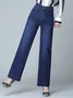 Jeans Décontracté Plain Printemps / Automne Naturel Pantalons à Jambe Large Toile de Jean Long Droit Régulier pour Femmes