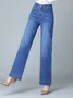 Jeans Décontracté Plain Printemps / Automne Naturel Pantalons à Jambe Large Toile de Jean Long Droit Régulier pour Femmes