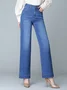 Jeans Décontracté Plain Printemps / Automne Naturel Pantalons à Jambe Large Toile de Jean Long Droit Régulier pour Femmes