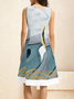 Femmes Abstrait Bleu Col Rond Confortable Robe Mi-Longue Boho