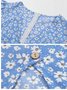 Femmes Petit Floral Bleu Col V Confortable Robe Mi-Longue Décontracté