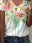 T-shirts Femmes Décontracté Floral Été Ample Jersey Manches Courtes Régulier Droit Régulier