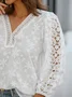 Chemises Femmes Plain Printemps / Automne en Lin Col V Ample Manches 3/4 Droit Régulier T.-N.-L.