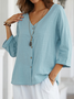 Blouses Femmes Plain Printemps / Automne en Lin Col V Aucune élasticité Ample Manches 3/4 Droit Régulier