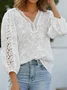 Chemises Femmes Plain Printemps / Automne en Lin Col V Ample Manches 3/4 Droit Régulier T.-N.-L.