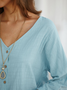 Blouses Femmes Plain Printemps / Automne en Lin Col V Aucune élasticité Ample Manches 3/4 Droit Régulier