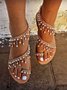 Sandales Antidérapantes Boho Plain Été à Talon Plat Bout Rond PU Sandales Tongs Caoutchouc à Enfiler pour Femmes