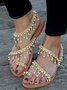 Sandales Antidérapantes Boho Plain Été à Talon Plat Bout Rond PU Sandales Tongs Caoutchouc à Enfiler pour Femmes
