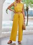 Deux Pièces Ensembles Décontracté Plain Été Polyester Ample Sans Manches Col Rond Top Avec Pantalons Régulier pour Femmes