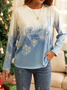 T-Chemise Décontracté Automne Noël Micro-Élasticité Ample Noël Col Rond H-ligne Régulier pour Femmes