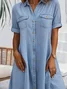 Toile de Jean Robes Femmes Décontracté Plain Été Quotidien Ample Mini Manches Courtes Droit Col de Chemise