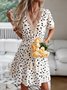 Femmes Pois Polka Blanc Col V Confortable Dentelle Court Robe Décontracté