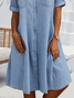 Toile de Jean Robes Femmes Décontracté Plain Été Quotidien Ample Mini Manches Courtes Droit Col de Chemise