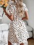 Femmes Pois Polka Blanc Col V Confortable Dentelle Court Robe Décontracté
