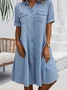 Toile de Jean Robes Femmes Décontracté Plain Été Quotidien Ample Mini Manches Courtes Droit Col de Chemise