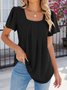 Chemises Femmes Décontracté Plain Été Polyester Col Carré Micro-élasticité Quotidien Ample Manches Courtes