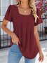 Chemises Femmes Décontracté Plain Été Polyester Col Carré Micro-élasticité Quotidien Ample Manches Courtes