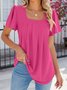 Chemises Femmes Décontracté Plain Été Polyester Col Carré Micro-élasticité Quotidien Ample Manches Courtes