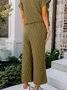 Deux Pièces Ensembles Femmes Décontracté Plain Été Polyester Aucune élasticité Quotidien Ample Top Avec Pantalons Droit
