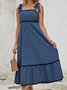 Femmes Bloc de Couleur Bleu à Bretelles Confortable Robe Mi-Longue Décontracté
