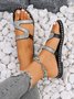 Sandales Antidérapantes Décontracté Plain Été Brillant Polyester à Talon Plat Bout Rond PU à Enfiler pour Femmes