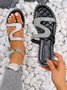 Sandales Antidérapantes Décontracté Plain Été Brillant Polyester à Talon Plat Bout Rond PU à Enfiler pour Femmes