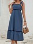 Femmes Bloc de Couleur Bleu à Bretelles Confortable Robe Mi-Longue Décontracté
