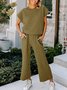 Deux Pièces Ensembles Femmes Décontracté Plain Été Polyester Aucune élasticité Quotidien Ample Top Avec Pantalons Droit