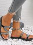 Sandales Antidérapantes Décontracté Plain Été Brillant Polyester à Talon Plat Bout Rond PU à Enfiler pour Femmes