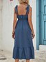 Femmes Bloc de Couleur Bleu à Bretelles Confortable Robe Mi-Longue Décontracté