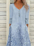 Femmes Floral Bleu Col V Confortable Dentelle Robe Mi-Longue Décontracté