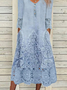 Femmes Floral Bleu Col V Confortable Dentelle Robe Mi-Longue Décontracté