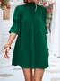 Femmes Plain Rose Foncé Col Montant Confortable Court Robe Décontracté