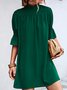 Femmes Plain Rose Foncé Col Montant Confortable Court Robe Décontracté