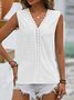 Top Débardeur Tops Femmes Décontracté Plain Été Col V Quotidien Ample Dentelle Sans Manches Régulier